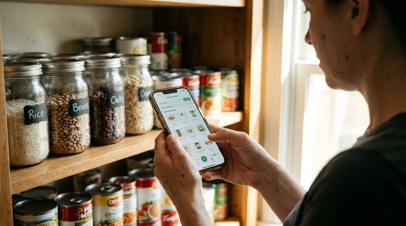 A person logging pantry jars with a quick tap in the app