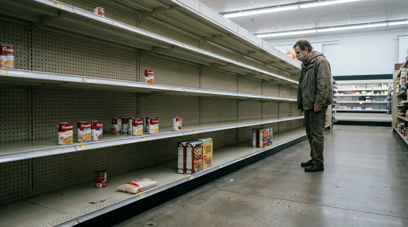 Nearly empty supermarket shelves during a shortage